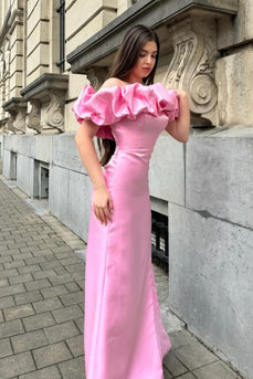 Mermaid Off the Shoulder Pink Party Dress with Split Front