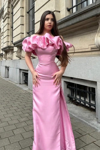 Mermaid Off the Shoulder Pink Party Dress with Split Front