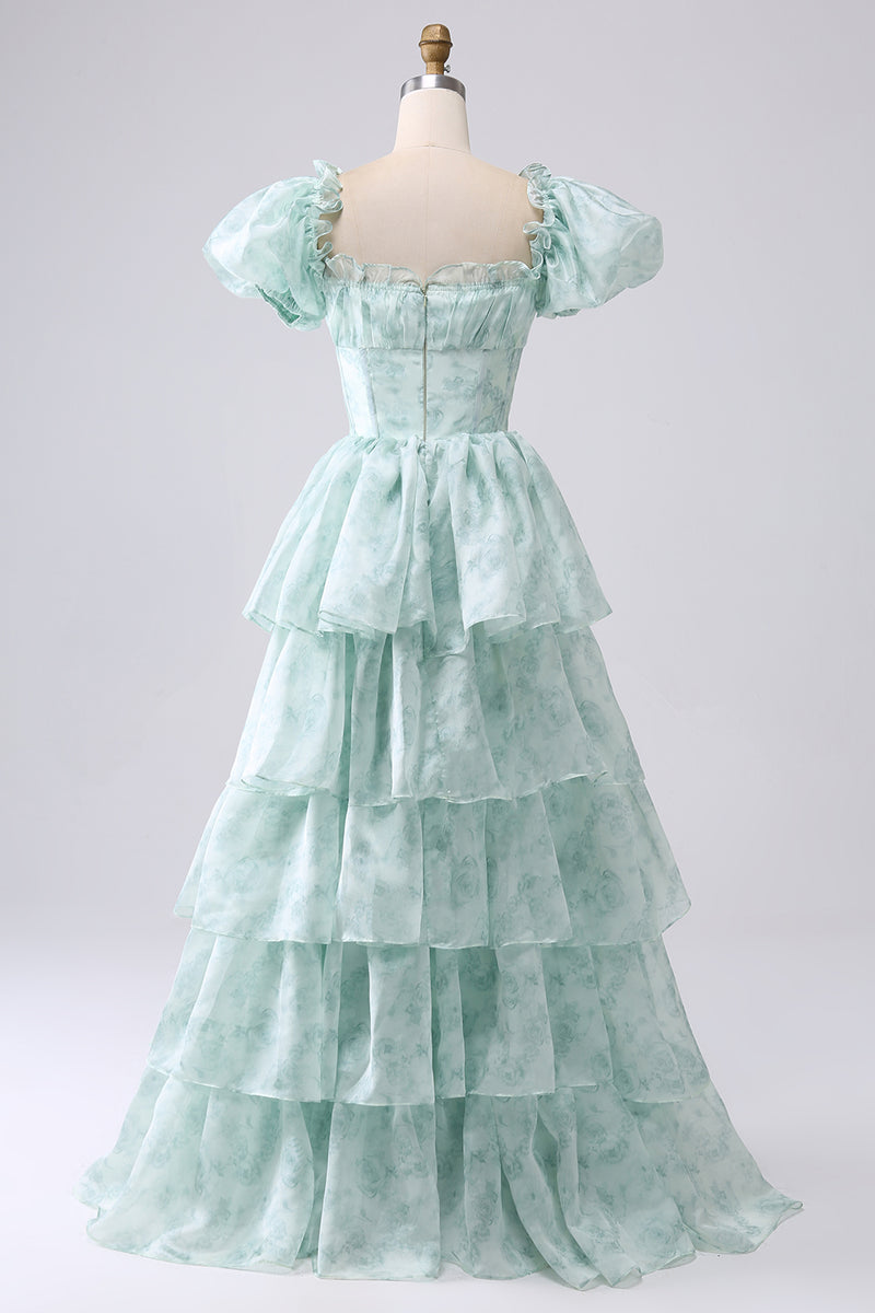 Load image into Gallery viewer, Light Blue A Line Long Tiered Corset Formal Dress