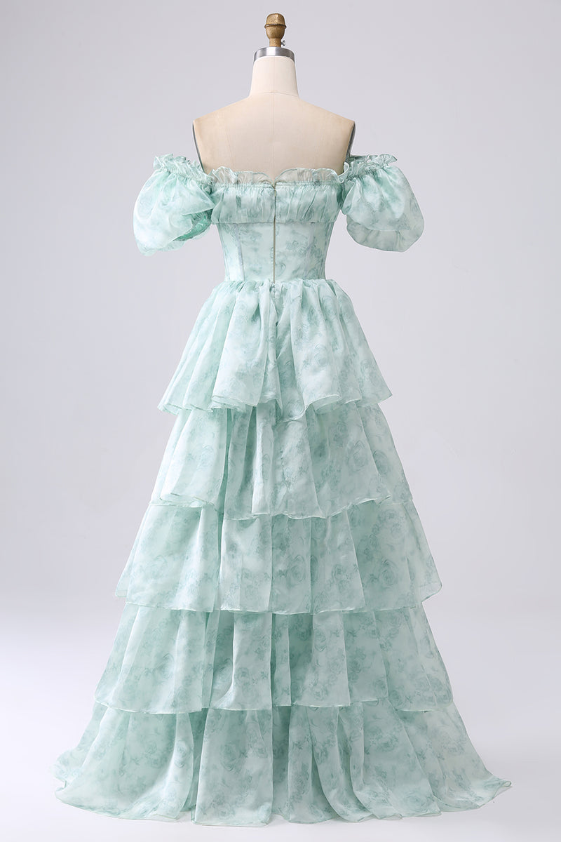 Load image into Gallery viewer, Light Blue A Line Long Tiered Corset Formal Dress