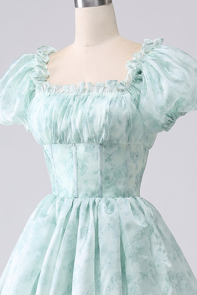 Load image into Gallery viewer, Light Blue A Line Long Tiered Corset Formal Dress