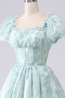 Load image into Gallery viewer, A Line Square Neck Light Blue Tiered Formal Dress with Ruffles
