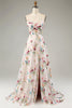 Load image into Gallery viewer, Ivory Floral A-Line Spaghetti Straps Corset Long Formal Dress With Slit
