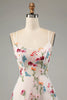 Load image into Gallery viewer, Ivory Floral A-Line Spaghetti Straps Corset Long Formal Dress With Slit