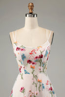 Load image into Gallery viewer, Ivory Floral A-Line Spaghetti Straps Corset Long Formal Dress With Slit
