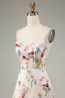 Load image into Gallery viewer, Ivory Floral A-Line Spaghetti Straps Corset Long Formal Dress With Slit