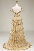 Load image into Gallery viewer, Pink Off The Shoulder Tiered Formal Dress