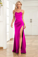 Load image into Gallery viewer, Spaghetti Straps Dark Green Satin Corset Formal Dress