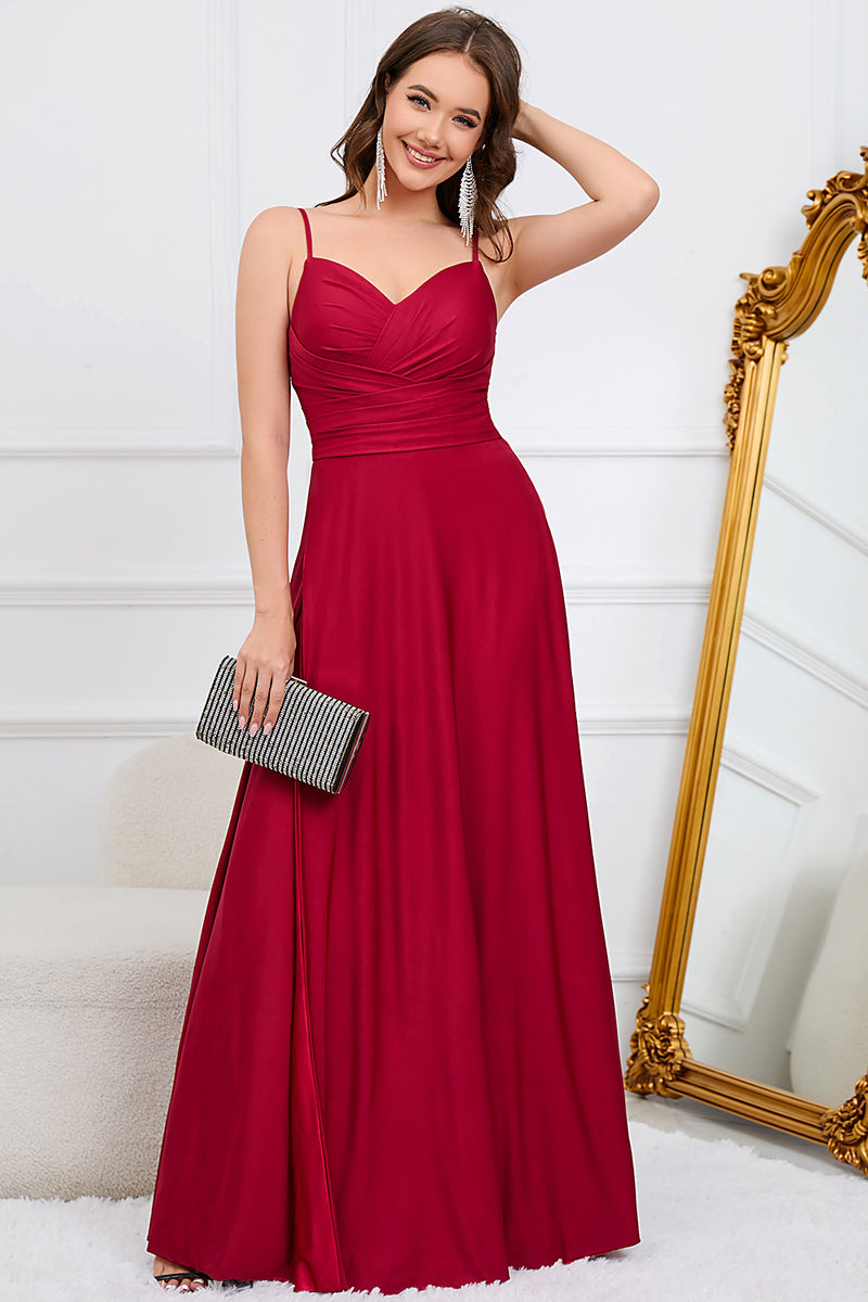 Load image into Gallery viewer, Spaghetti Straps Burgundy Long Formal Dress