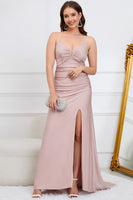 Load image into Gallery viewer, Sparkly Blush Long Formal Dress with Beading