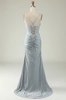 Load image into Gallery viewer, Mermaid Spaghetti Straps Light Green Long Formal Dress with Slit