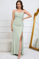 Load image into Gallery viewer, Mermaid Spaghetti Straps Light Green Long Formal Dress with Slit