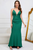 Load image into Gallery viewer, Deep V-Neck Mermaid Dark Green Long Formal Dress