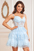 Load image into Gallery viewer, A Line Off the Shoulder Black Corset Short Formal Dress with Lace