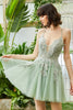 Load image into Gallery viewer, A Line Spaghetti Straps Dark Green Short Formal Dress with Appliques