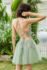 Load image into Gallery viewer, A Line Spaghetti Straps Dark Green Short Formal Dress with Appliques