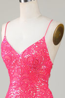 Load image into Gallery viewer, Sparkly Lace-Up Back Fuchsia Short Formal Dress