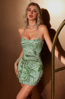 Load image into Gallery viewer, Glitter Green Sequined Tight Short Formal Dress