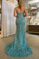 Load image into Gallery viewer, Glitter Golden Mermaid Backless Long Formal Dress With Slit