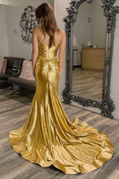 Load image into Gallery viewer, Golden Mermaid Corset Ruffled Long Formal Dress with Slit