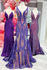 Load image into Gallery viewer, Dark Purple Mermaid V Neck Sequins Long Formal Dress