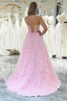 Load image into Gallery viewer, Coral A Line Sweetheart Tiered Long Corset Formal Dress
