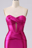 Load image into Gallery viewer, Fuchsia Satin Sweetheart Corset Long Formal Dress with Slit