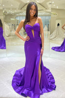 Load image into Gallery viewer, Simple Dark Blue Mermaid Strapless Long Formal Dress with Slit