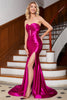 Load image into Gallery viewer, Fuchsia Satin Sweetheart Mermaid Corset Formal Dress with Slit