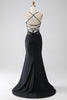 Load image into Gallery viewer, Black Mermaid Spaghetti Straps Beaded Long Formal Dress with Slit