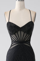 Load image into Gallery viewer, Black Mermaid Spaghetti Straps Beaded Long Formal Dress with Slit