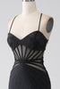 Load image into Gallery viewer, Black Mermaid Spaghetti Straps Beaded Long Formal Dress with Slit