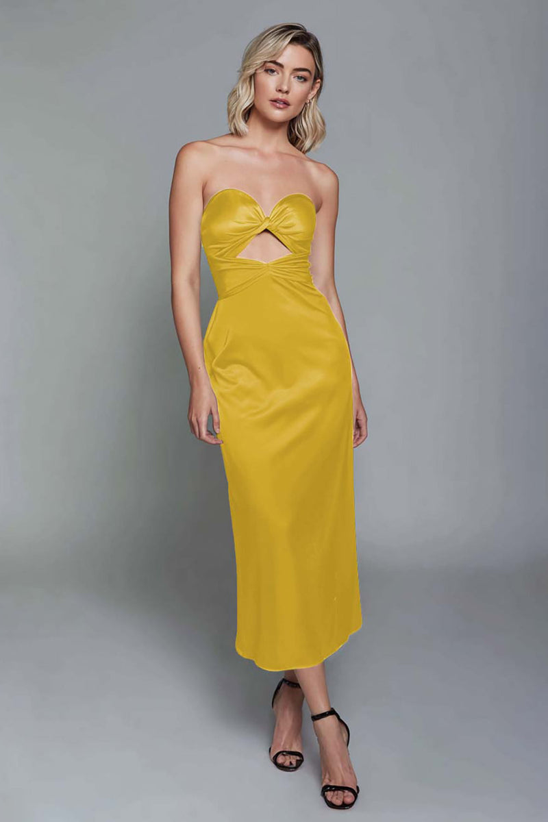 Load image into Gallery viewer, Dusty Blue Sweetheart Sheath Cut Out Satin Ankle Length Formal Dress