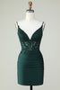 Load image into Gallery viewer, Spaghetti Straps Dark Green Short Formal Dress with Beading