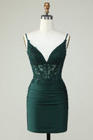 Load image into Gallery viewer, Spaghetti Straps Dark Green Short Formal Dress with Beading