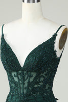 Load image into Gallery viewer, Spaghetti Straps Dark Green Short Formal Dress with Beading