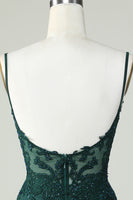Load image into Gallery viewer, Spaghetti Straps Dark Green Short Formal Dress with Beading