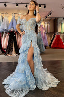 Load image into Gallery viewer, Dark Red Off The Shoulder Tiered Formal Dress