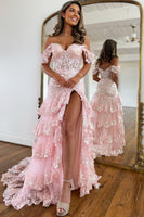 Load image into Gallery viewer, Dark Red Off The Shoulder Tiered Formal Dress