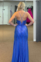 Load image into Gallery viewer, Glitter Royal Blue Mermaid Long Formal Dress With Slit