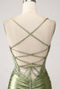 Load image into Gallery viewer, Sage Satin Mermaid Spaghetti Straps Formal Dress With Slit