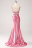 Load image into Gallery viewer, Pink Mermaid Spaghetti Straps Satin Corset Formal Dress with Slit