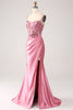 Load image into Gallery viewer, Pink Mermaid Spaghetti Straps Satin Corset Formal Dress with Slit
