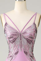 Load image into Gallery viewer, Purple Mermaid Spaghetti Straps Satin Formal Dress with Beading