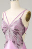 Load image into Gallery viewer, Purple Mermaid Spaghetti Straps Satin Formal Dress with Beading