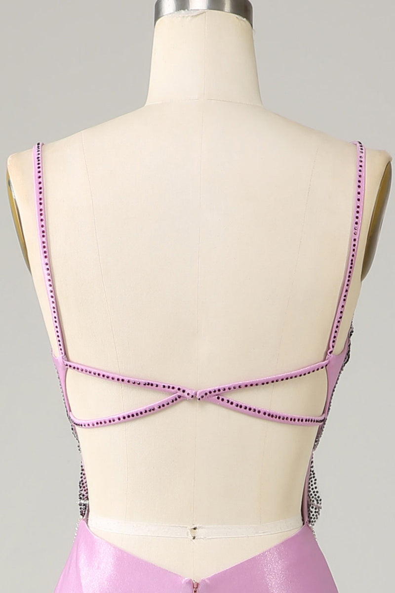 Load image into Gallery viewer, Purple Mermaid Spaghetti Straps Satin Formal Dress with Beading