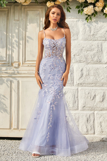Sparkly Mermaid Purple Long Formal Dress with Appliques