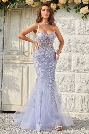 Sparkly Mermaid Purple Long Formal Dress with Appliques
