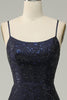 Load image into Gallery viewer, Navy Spaghetti Straps Beaded Mermaid Formal Dress with Slit