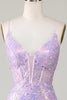 Load image into Gallery viewer, Sparkly Purple Mermaid Spaghetti Straps Corset Formal Dress with Slit